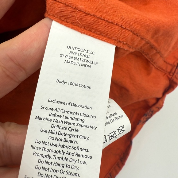Eddie Bauer Shirt Men Medium Orange Fish All Over Print Button Down Short Sleeve - Picture 5 of 8